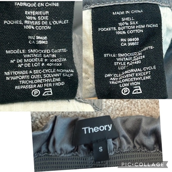 THEORY Womens Gray Silk Smocked Gathered Pull-on Culottes Sz S - Picture 7 of 12